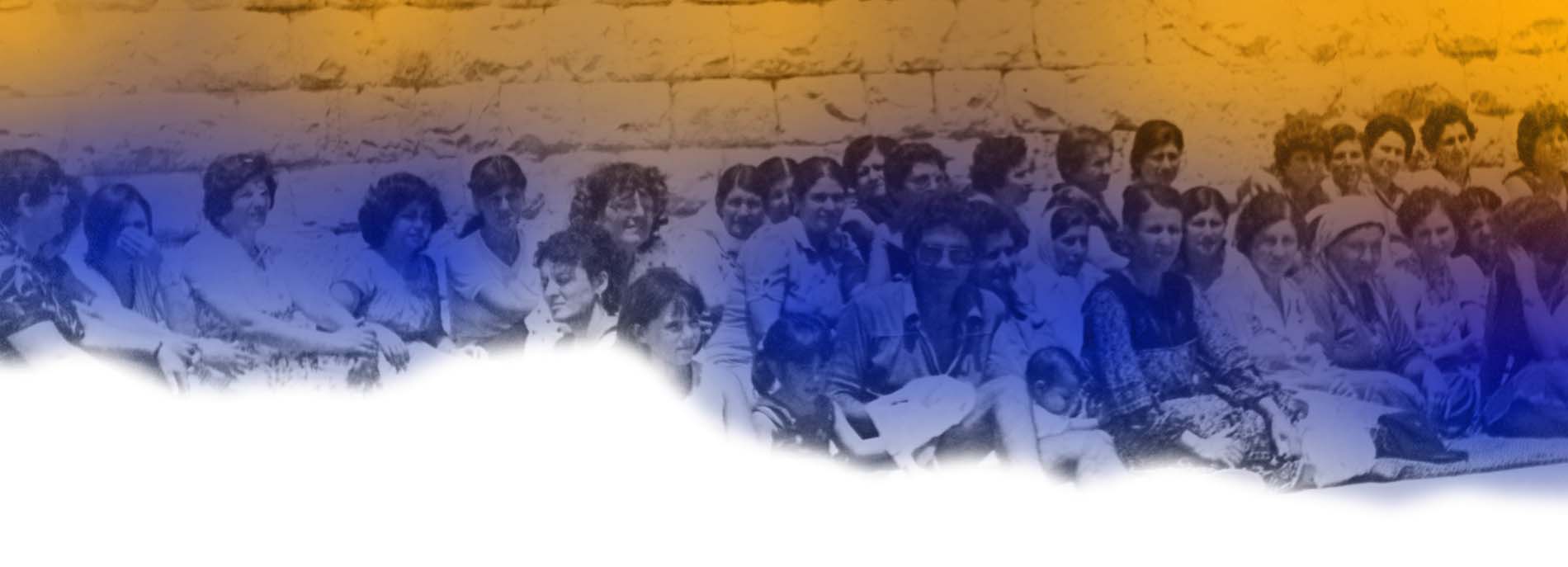 This black-and-white photograph shows a group of women during a sit-in and hunger strike at the Church of the Annunciation (al-Bishara Church) in protest of the 1982 Lebanon War. Source: Palestinian Museum Digital Archive, Tawfiq Zayyad Collection